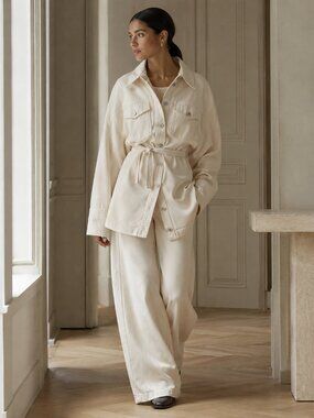 NWT SPORTMAX BIBLIOS CREAM DENIM BELTED JACKET